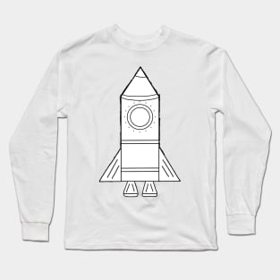 Simple Black and White Rocket Ship Sketch Pattern Long Sleeve T-Shirt